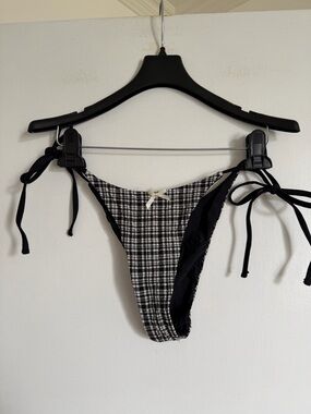 Seamolly Black/White Gingham Plaid Feminine Side Tie Bikini Bottom size Small